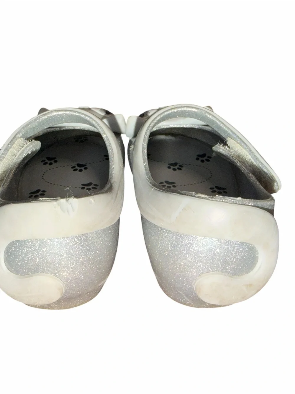 Mini Melissa Ultragirl II Silver Glitter Toddler Shoes size 7c with Cat face